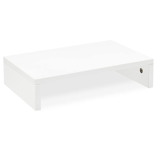 TEAMIX White Monitor Stand Riser for Desk, Small Computer/Laptop Stand Wood