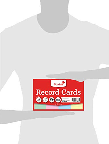 Silvine 8x5" Multi-Coloured Record Cards - Lined with Headline, 100 Cards per Pack. Ref 585AC (203