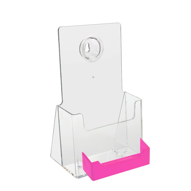 Source One 4 X 9 Inches Tri Fold Brochure Holder with Business Card Holder (6 Pack, Pink Pocket)