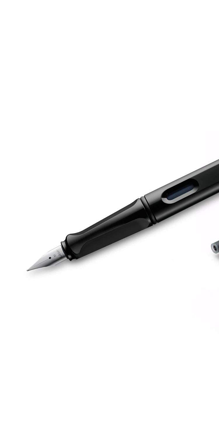 LAMY Safari Fountain Pen (19M) Black & 5 Black Ink Cartridges (LT10BK, L19BKM)
