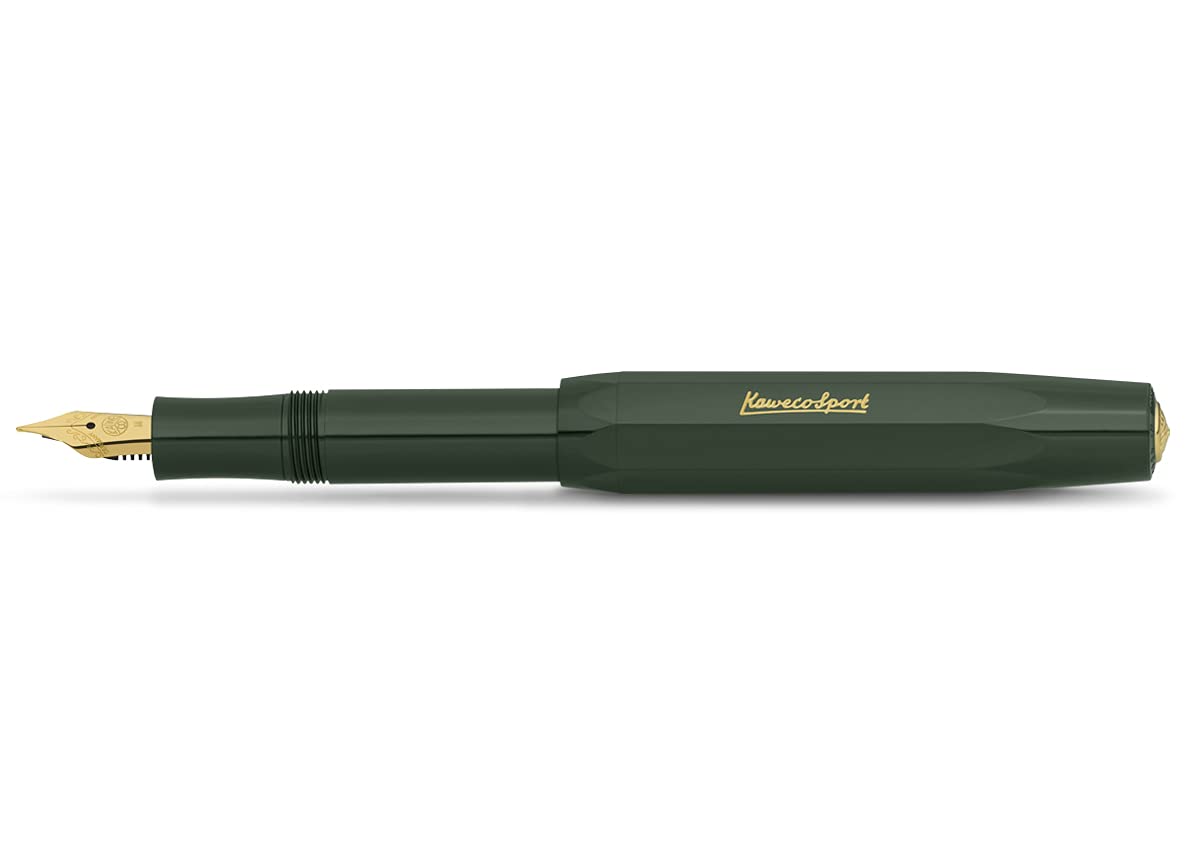 Kaweco CLASSIC SPORT Fountain Pen Green with 23 Carat Gold-Plated Steel Nib and Iridium Tip for Ink