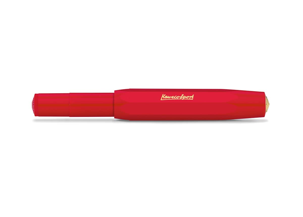 Kaweco CLASSIC SPORT Fountain Pen Red with 23 Carat Gold-Plated Steel Nib and Iridium Tip for Ink