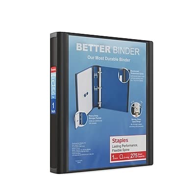 Staples Better Binder, 1 Inch D-Ring, Black, 275 Sheets, 3-Pack