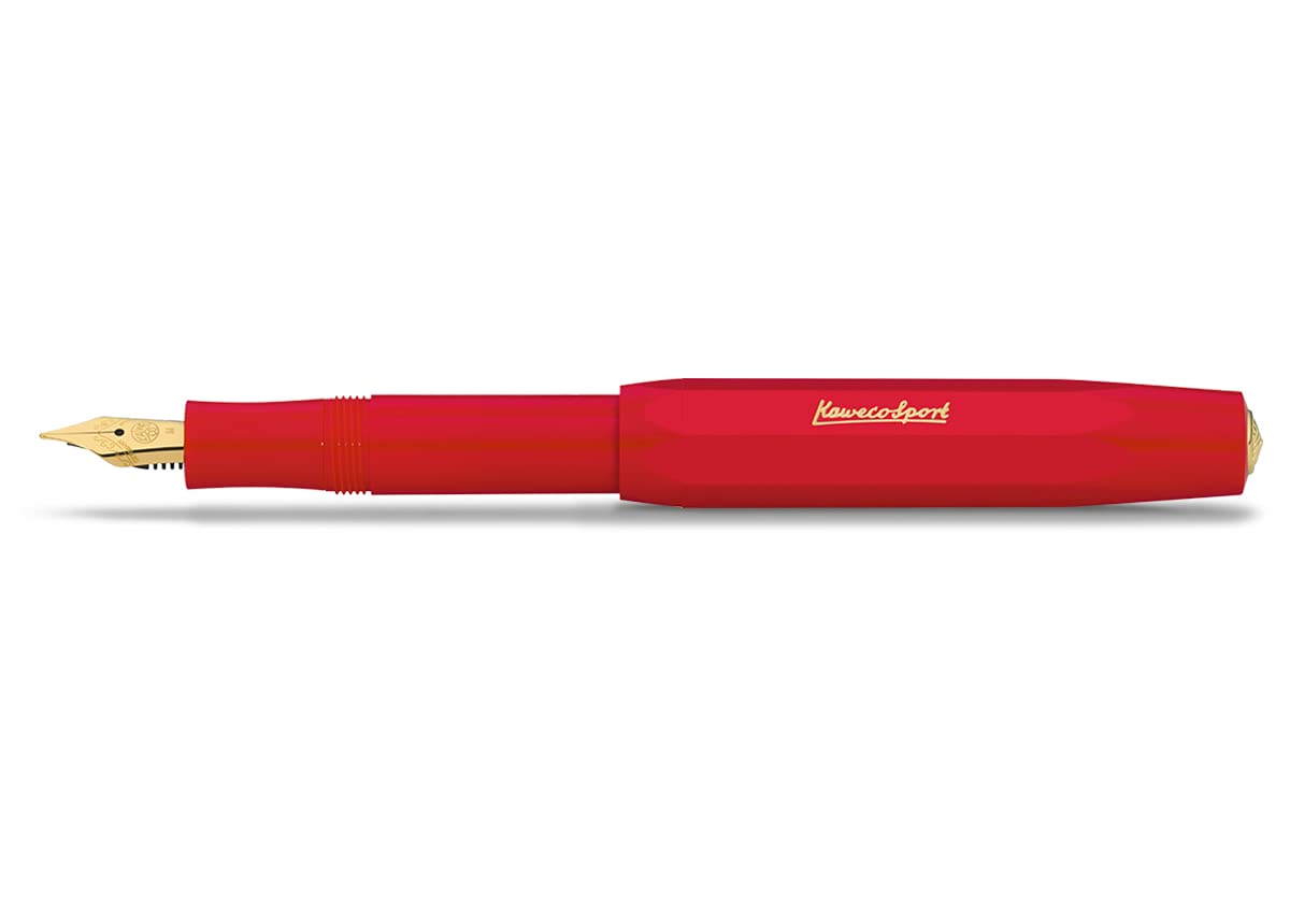 Kaweco CLASSIC SPORT Fountain Pen Red with 23 Carat Gold-Plated Steel Nib and Iridium Tip for Ink