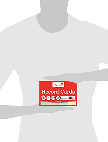Silvine 6x4" Multi-Coloured Record Cards - Lined with Headline, 100 Cards per Pack. Ref 564AC (152
