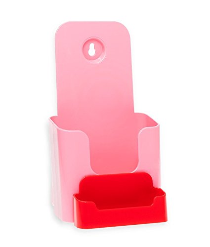 Source One 4 X 9 Inches Tri Fold Brochure Holder with Business Card Holder (1 Pack, Pink & Red)