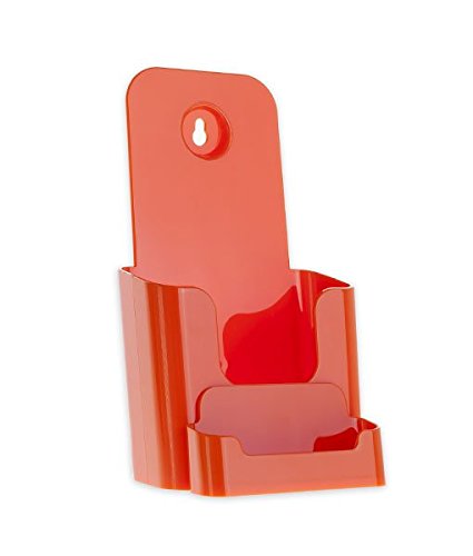 Source One 4 X 9 Inches Tri Fold Brochure Holder with Business Card Holder (1 Pack, Orange)