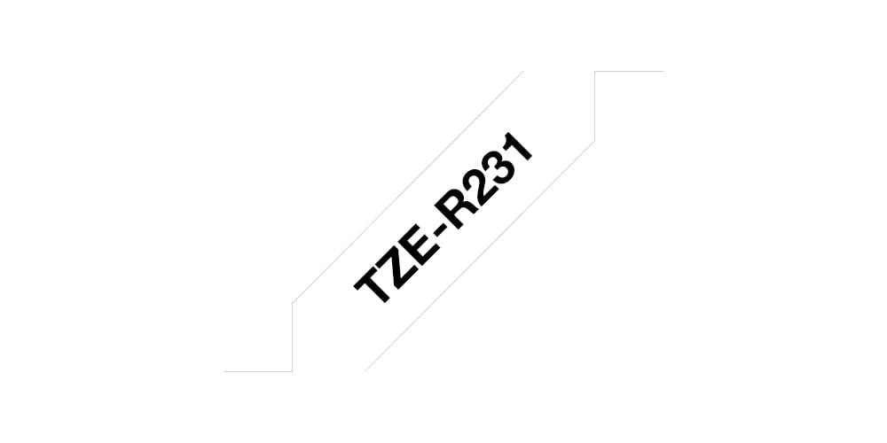 Brother TZe-R231 Labelling Tape Cassette, Black on White, 12mm (W) x 4M (L), Ribbon Tape, Brother