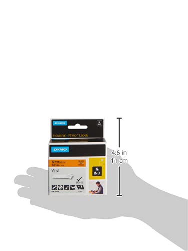 DYMO Rhino Industrial Vinyl Labels, 12mm x 5.5m, Black Print on Orange, Self-Adhesive, For Rhino &