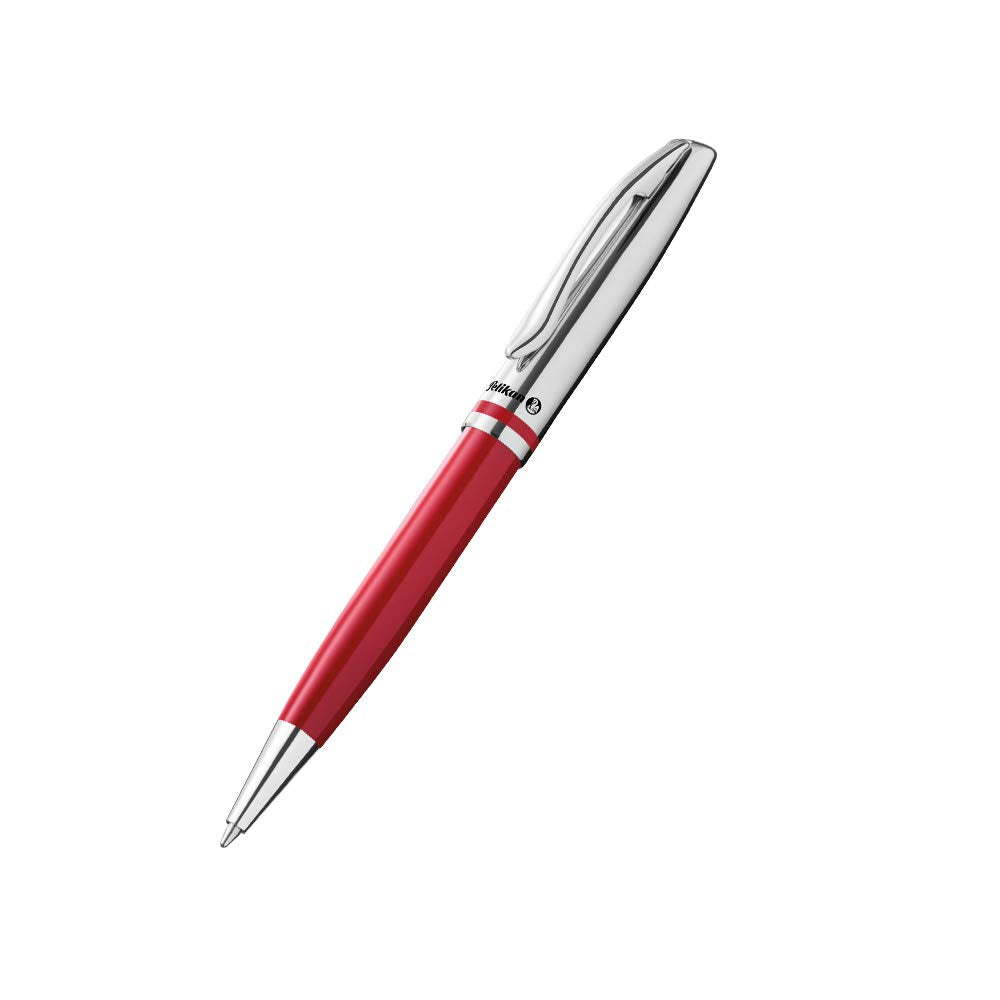 Pelikan Jazz Classic Ballpoint Pen, Medium Nib, Blue Ink Refill Included, Metal, Red, Blister Card