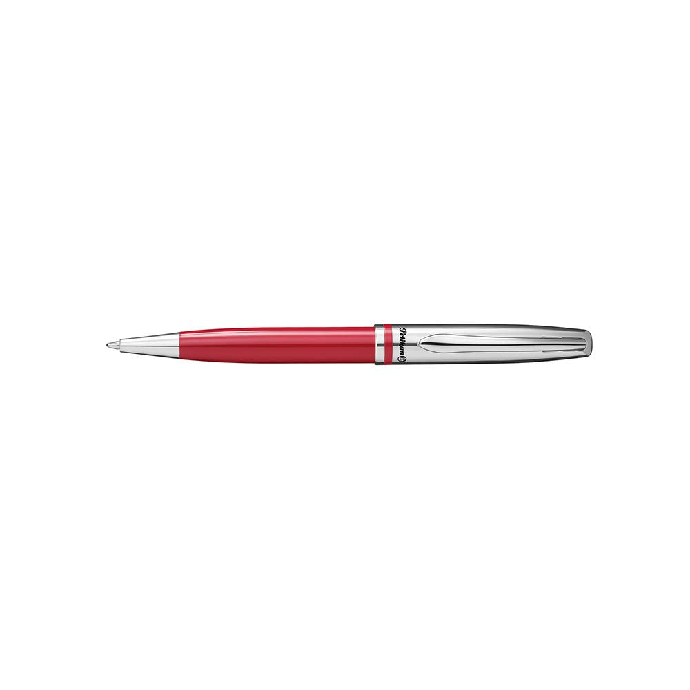 Pelikan Jazz Classic Ballpoint Pen, Medium Nib, Blue Ink Refill Included, Metal, Red, Blister Card