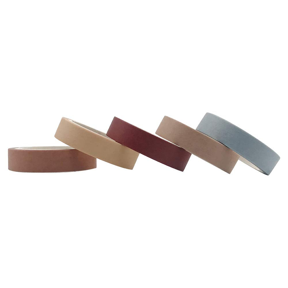 EnYan Solid Color Washi Tapes Set, 5 Rolls Basic Collection Decoration 10mm Wide Japanese Masking