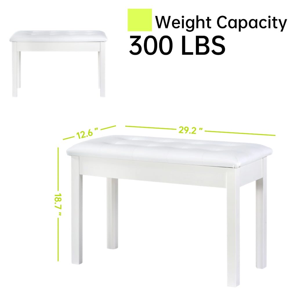 Sanpuli Solid Wood Duet Piano Bench with Storage, Piano Stool and Padded Cushion, Keyboard Bench
