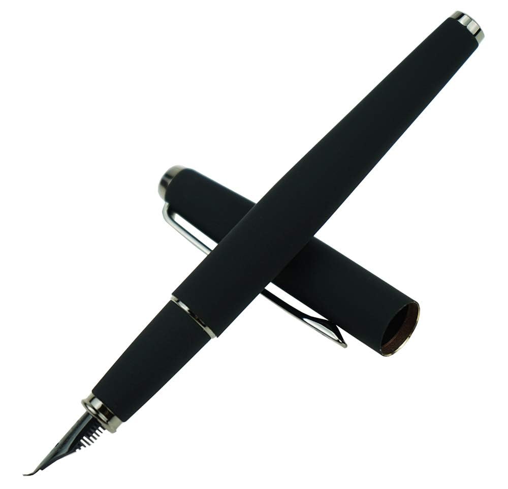 Hongdian 517D Matte Black Fountain Pen Bent Nib Fude Pen, Warrior Series, Classic Design with