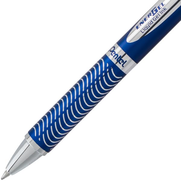 Pentel Energel Alloy Retractable Liquid Gel Pen, (0.7mm) Medium Line, Black Barrel, Blue Barrel