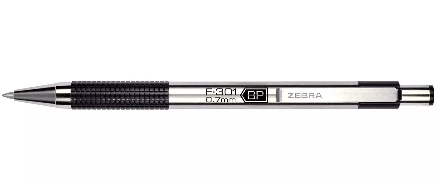ZEBRA F-301 Ballpoint Retractable Pen, Black Ink, Fine Point Tip, 9 Pens per Pack Refillable Pens