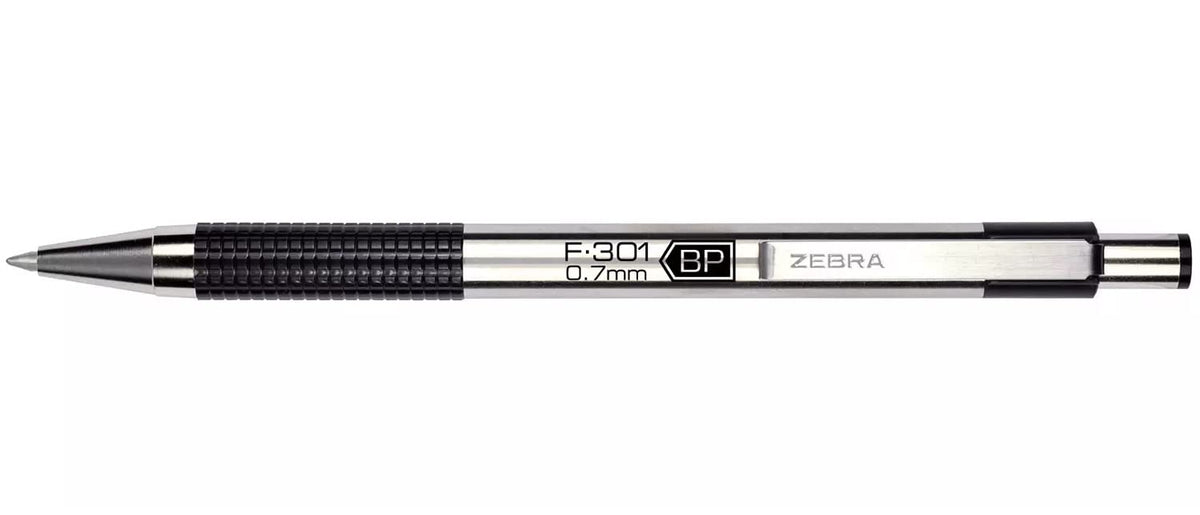 ZEBRA F-301 Ballpoint Retractable Pen, Black Ink, Fine Point Tip, 9 Pens per Pack Refillable Pens