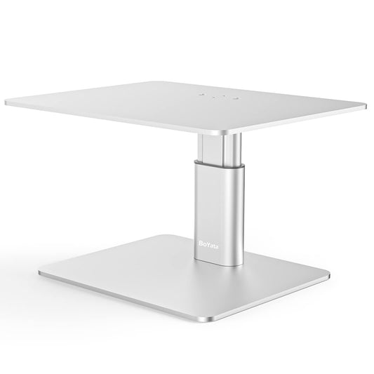 BoYata Monitor Stand, Adjustable Height Metal Desktop Riser, Silver