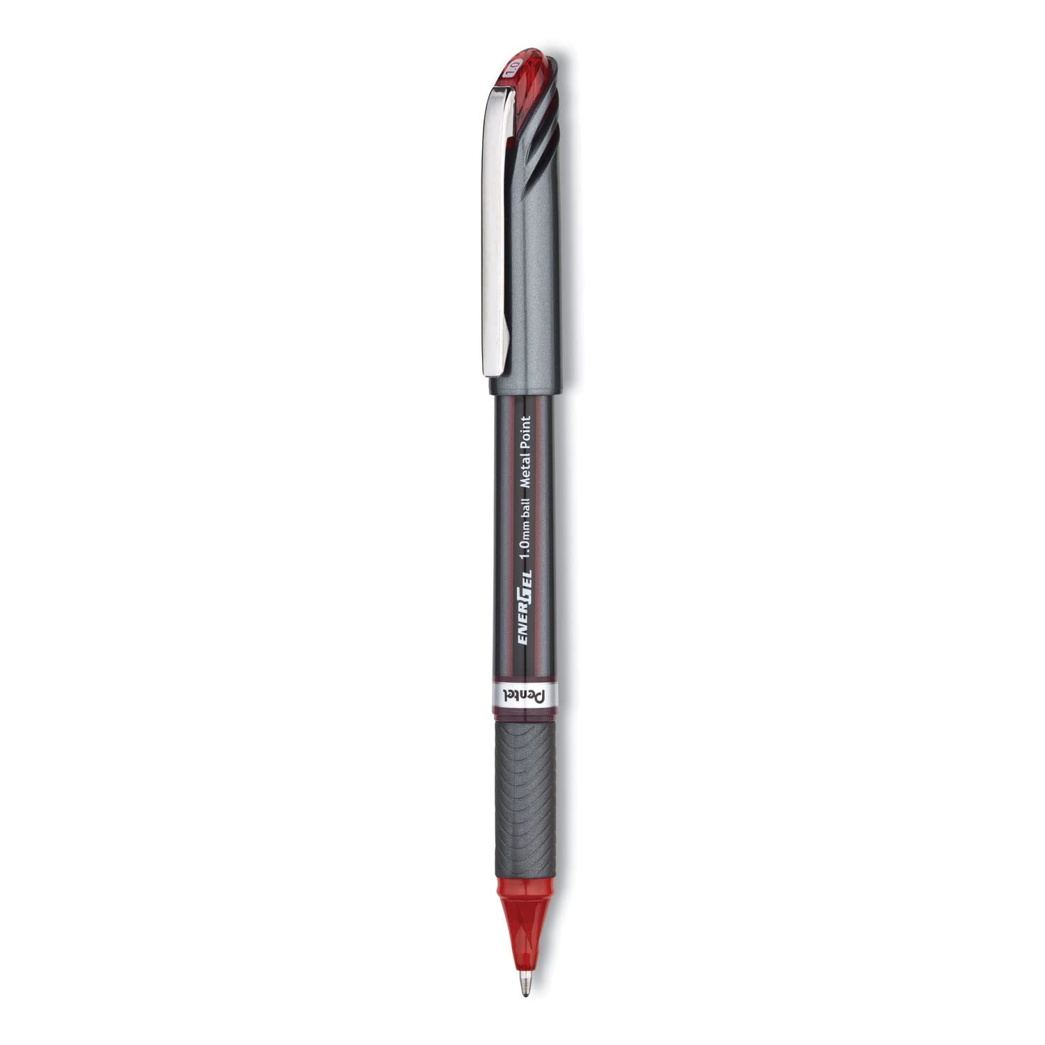 Pentel ENER-Gel NV Liquid Gel Pen, (1.0mm) Bold Line Capped, Metal Tip, Red Ink, Box of 12 (BL30-B)