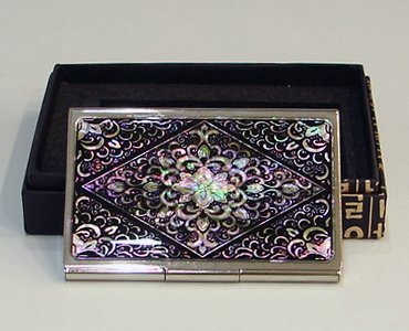 Mother of Pearl Design RFID Blocking Protection Business Card Case, Credit Card Holder, Metal Name