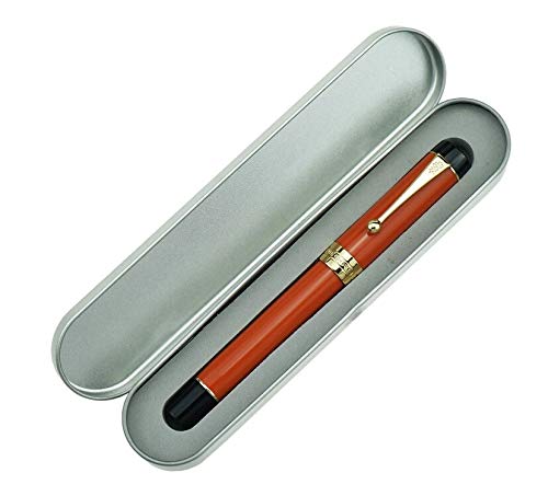 Jinhao 100 Fountain Pen Classic Style Orange Red Acrylic, Fine Point with Converter and Gold Trim