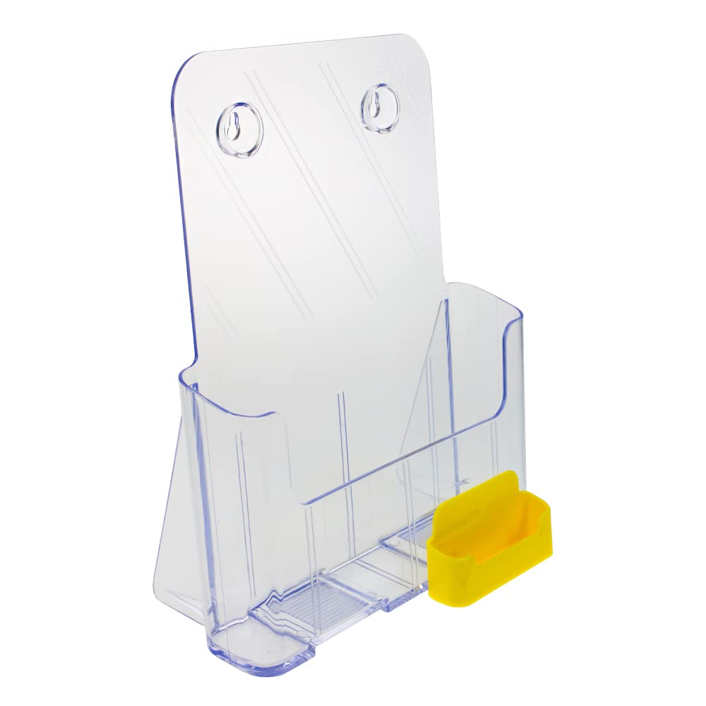 Source One Large Brochure Holder 8.5 x 11 Inches with Business Card Holder (1 Pack, Yellow)