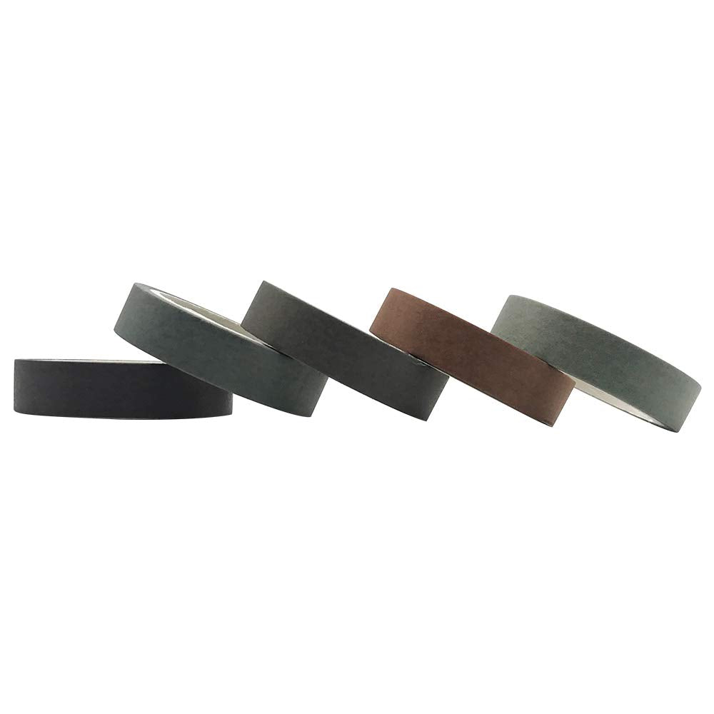 EnYan Solid Color Washi Tapes Set, 5 Rolls Basic Collection Decoration 10mm Wide Japanese Masking