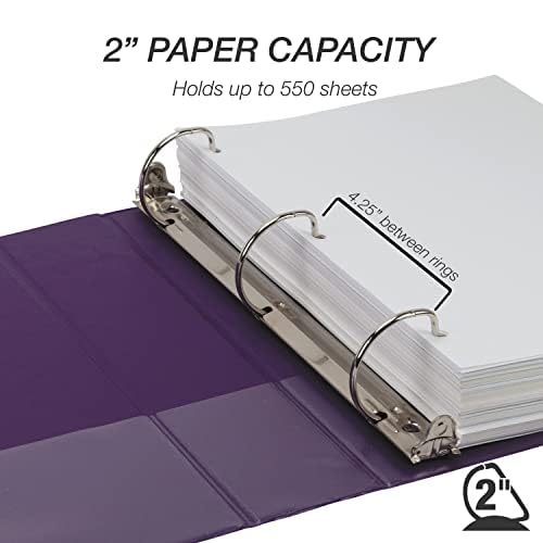 Samsill Durable 2 inch 3 Ring Binder, D Ring Binder, 100% Recycled Chipboard, Purple, 4 Pack