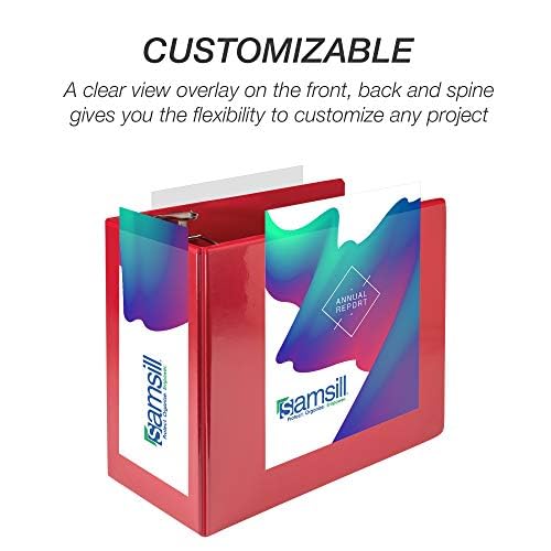 Samsill Durable 6 inch 3 Ring Binder, Locking D Ring Binder, Customizable Clear View Cover, Red
