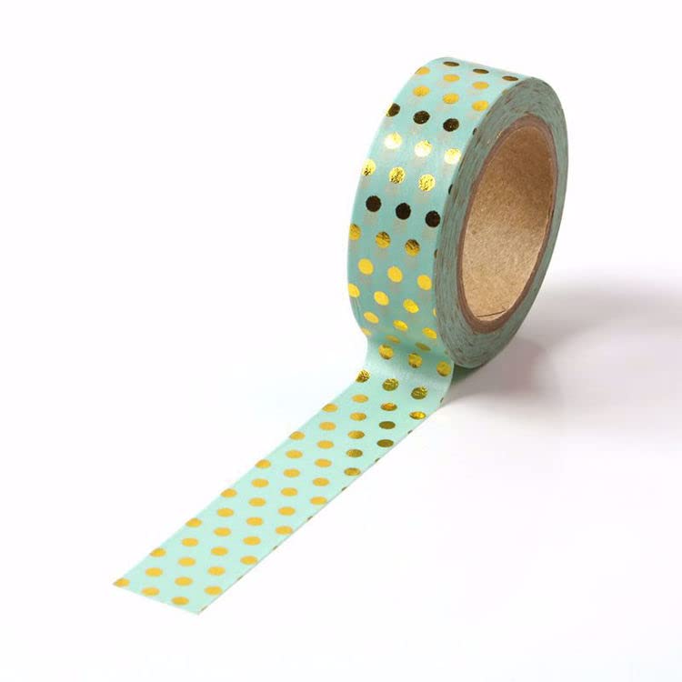 CIAIJE Green Foil Dots Washi Tape, 5/8" x 393 Inches (15mm x 10M), Craft Supplies for Scrapbooking