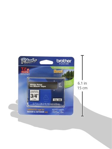 Brother Genuine P-Touch TZE-345 Tape, 3/4" (18 mm) Standard Laminated P-Touch Tape, White on Black