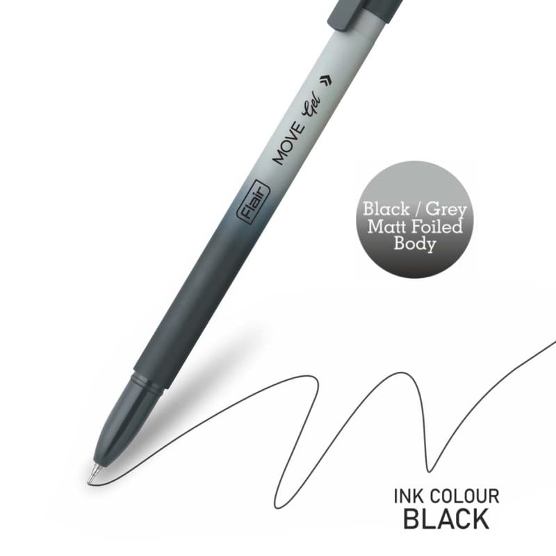 FLAIR Move Gel Pen | Black & Grey Aesthetic Pastel Matt Finished Body | Effortless Writing With