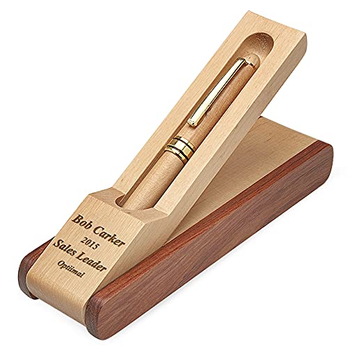 Executive Gift Shoppe | Personalized Flip Over Wooden Pen Stand with Pen and Holder with Custom