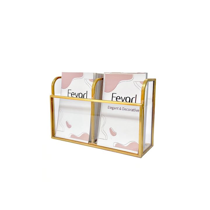 Feyarl Gold Glass Business Card Holder Business Cards Display Stand Clear Name Card Organizer
