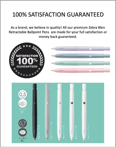 ACEPORTE Zebra Blen Retractable Ballpoint Pen, Fine Point 0.5mm, 10 Pack (Black Ink/Gray body)