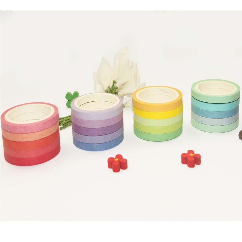 Maartla 20 Rolls Washi Tape Set, Rainbow Washi Tape Colorful Masking Tape 7.5mm Wide, Thin