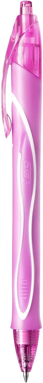 BIC Gel-ocity Quick Dry Gel Pens, Medium Point (0.7 mm), Pink, Box of 12, Retractable Pen with