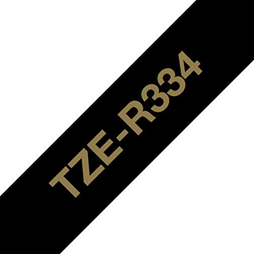 Brother TZe-R334 Labelling Tape Cassette, Gold on Black, 12 mm (W) x 4M (L), Ribbon Tape, Brother