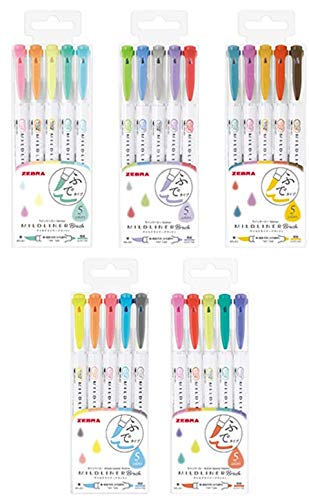 Zebra Mildliner highlighter Brush pen, 25 Pastel Color set with Original Pen Case