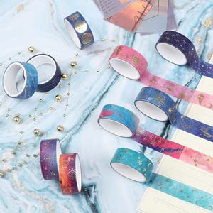 Cotrida Galaxy Purple Washi Tape - Gold Foil Washi Masking Tape with Constalation, Blue Sky, Moon