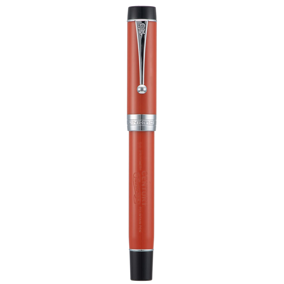 Jinhao Classic Fountain Pen Orange Red with Jinhao Stamp, Celluloid Silver Trim, Fine Nib with