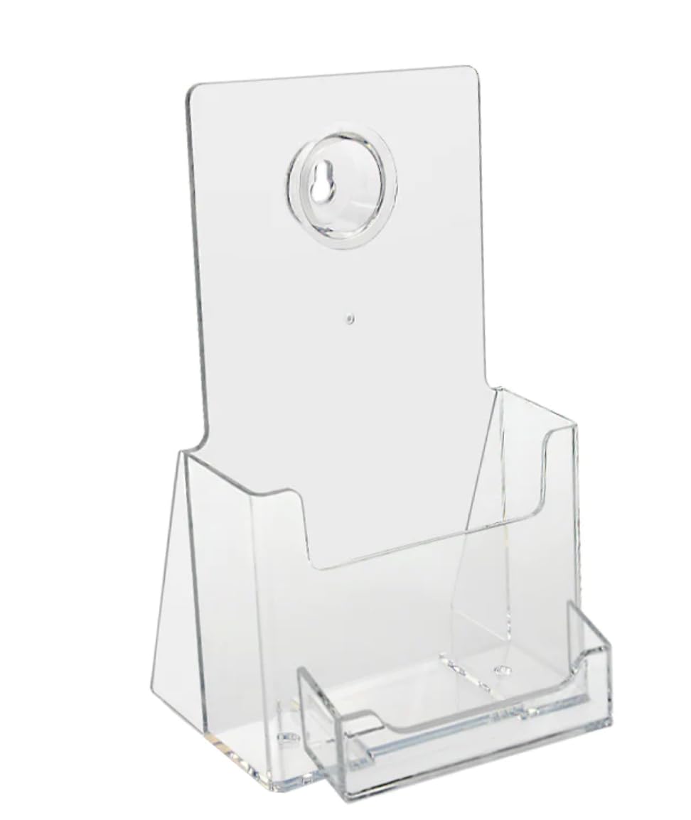 SOURCE ONE 4" Wide Tri-Fold Brochure and Business Card Holder for 4" Wide Tri-Fold Booklets - Clear