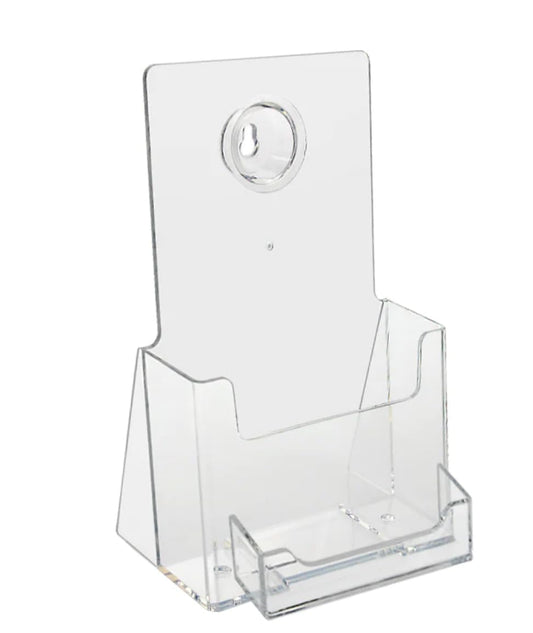 SOURCE ONE 4" Wide Tri-Fold Brochure and Business Card Holder for 4" Wide Tri-Fold Booklets - Clear