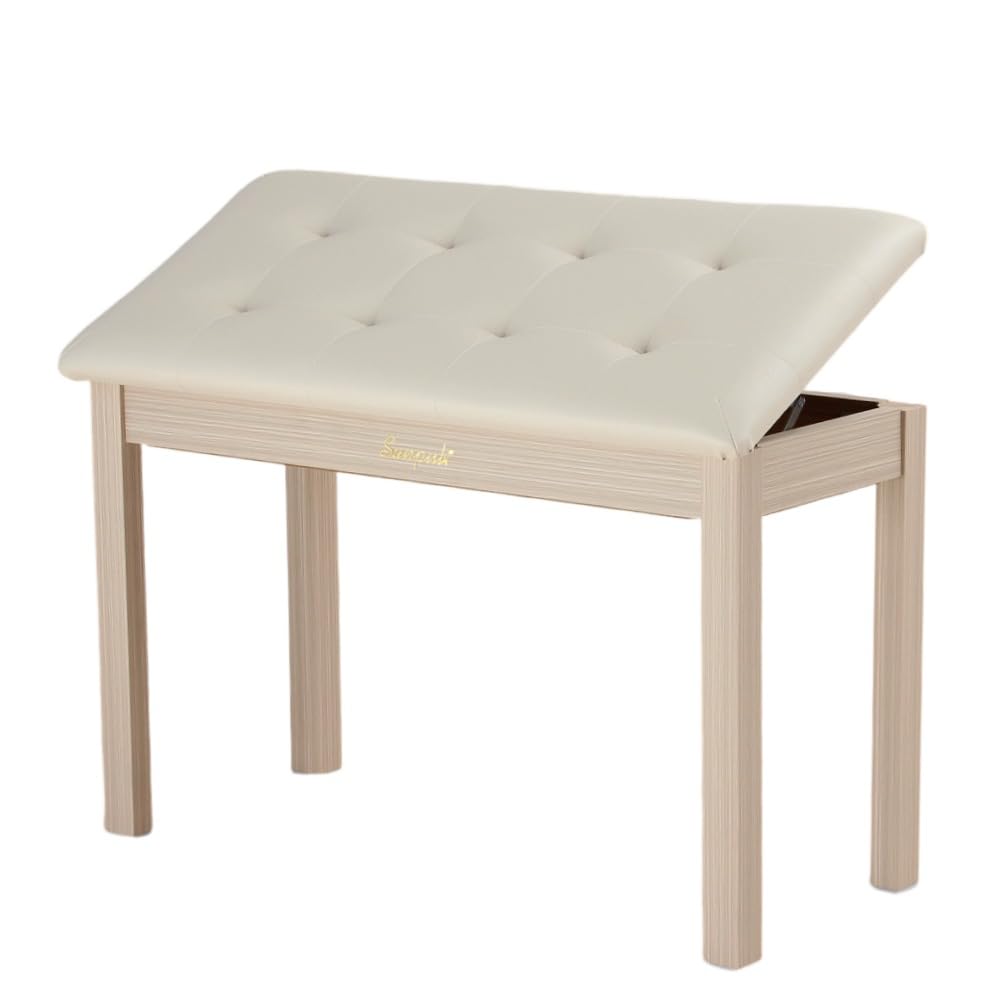 Sanpuli Solid Wood Duet Piano Bench with Storage, Piano Stool and Padded Cushion, Keyboard Bench
