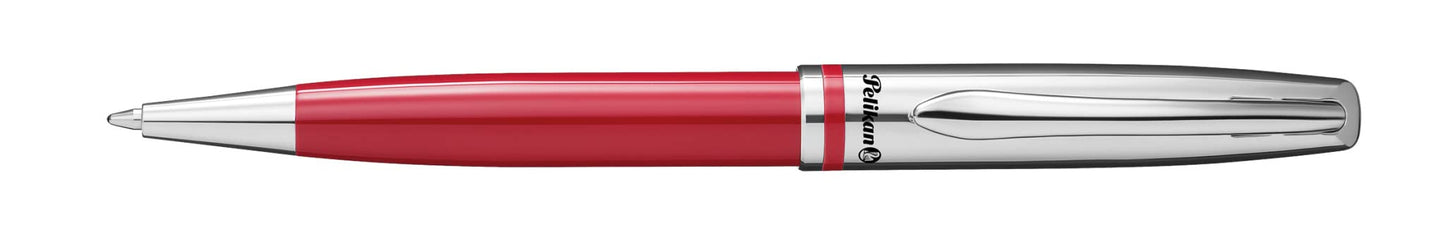 Pelikan Jazz Classic Ballpoint Pen, Medium Nib, Blue Ink Refill Included, Metal, Red, Boxed, 1 Each