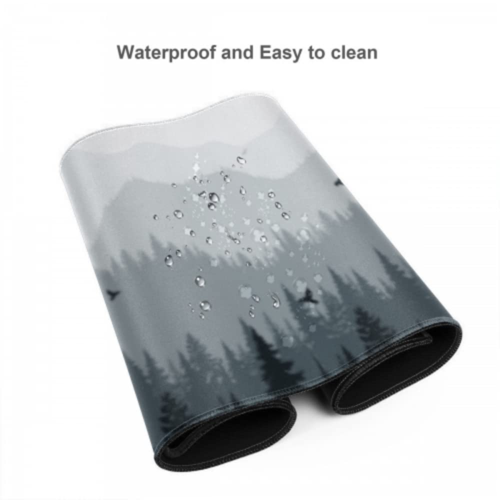 XXL Gaming Mouse Pad 35x17 Inch, Misty Forest Landscape Desk Mat Extended