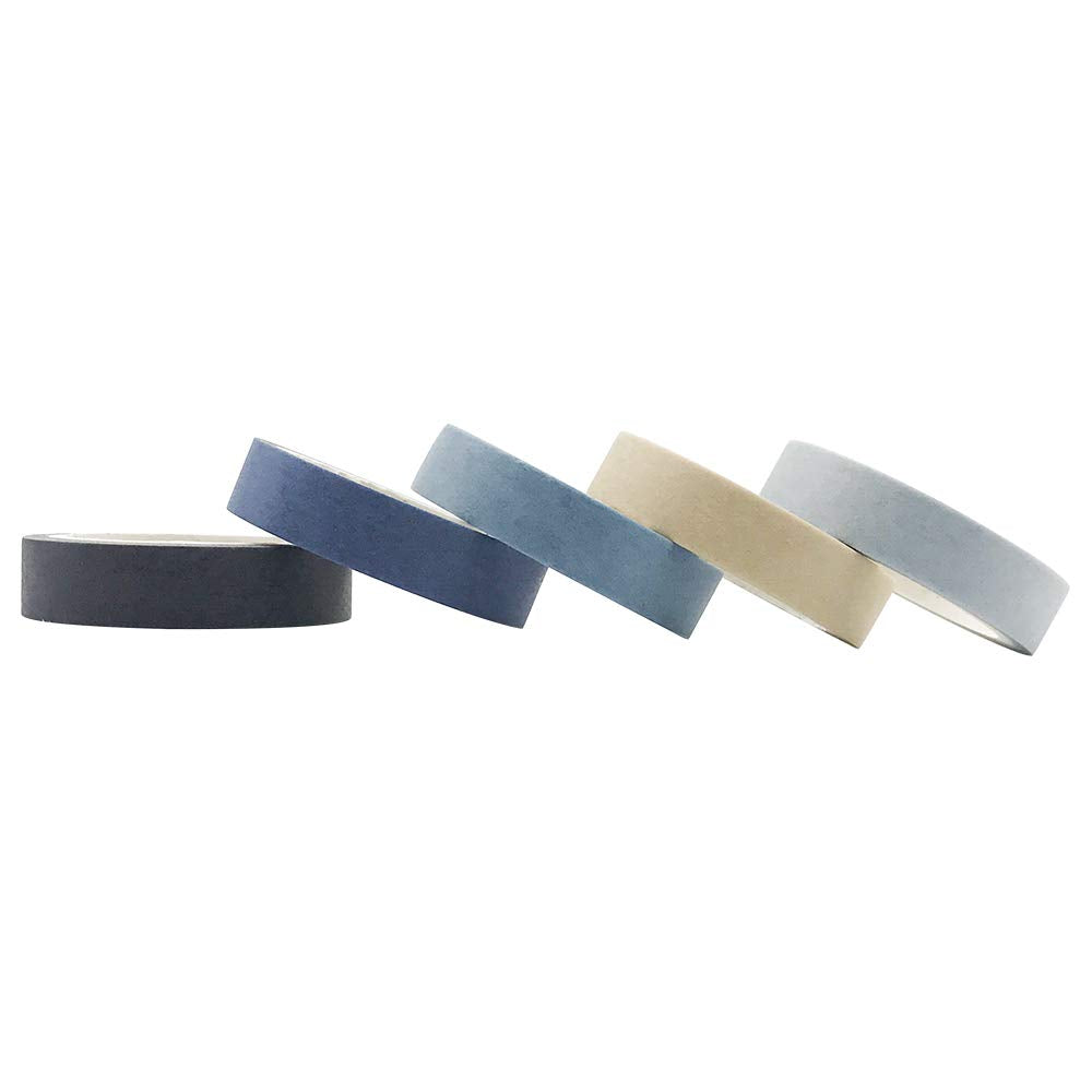 EnYan Solid Color Washi Tapes Set, 5 Rolls Basic Collection Decoration 10mm Wide Japanese Masking