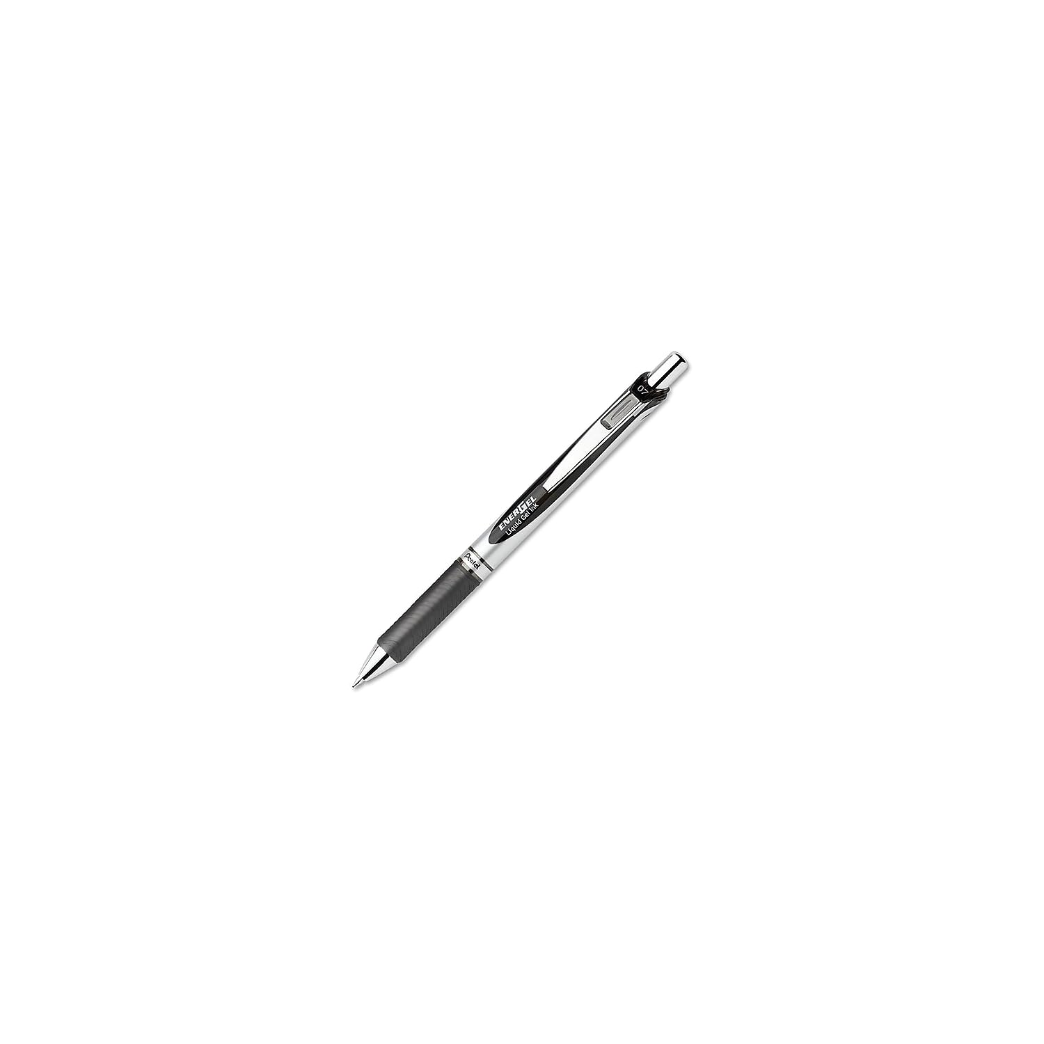 Pentel EnerGel RTX Retractable Liquid Gel Pen, (0.7mm) Medium Line, Metal Tip, Black Ink, Box of 12
