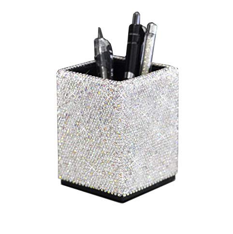 Bestbling Crystal Bling Rhinestone Pen Holder, Silver, Square
