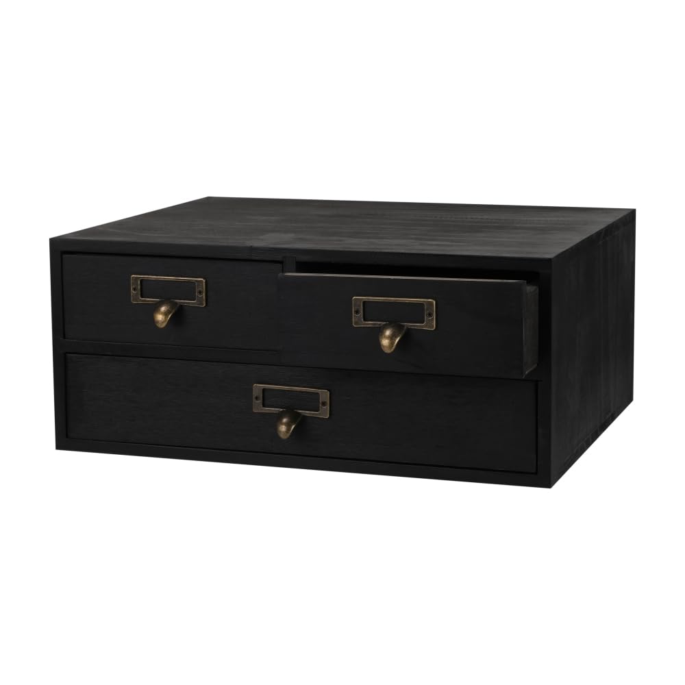 Wooden Drawers Apothecary Cabinet Black Wood Desktop Organizer Box